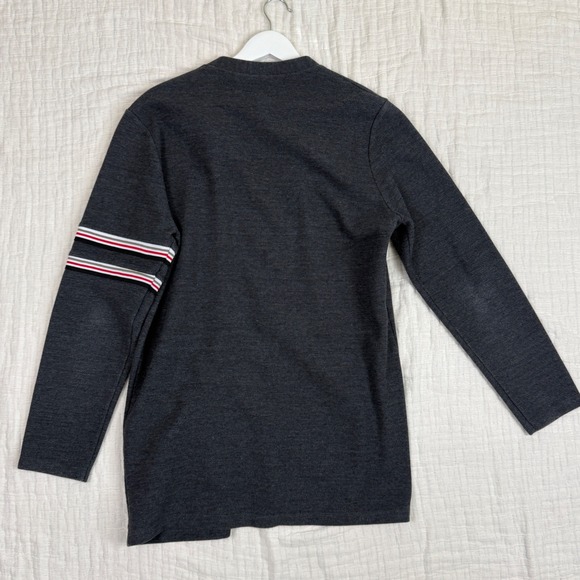 Zara Man Cardigan Mens Gray Stripe Trim Long Sleeve Knit Sweater Coat Size L - Picture 2 of 10